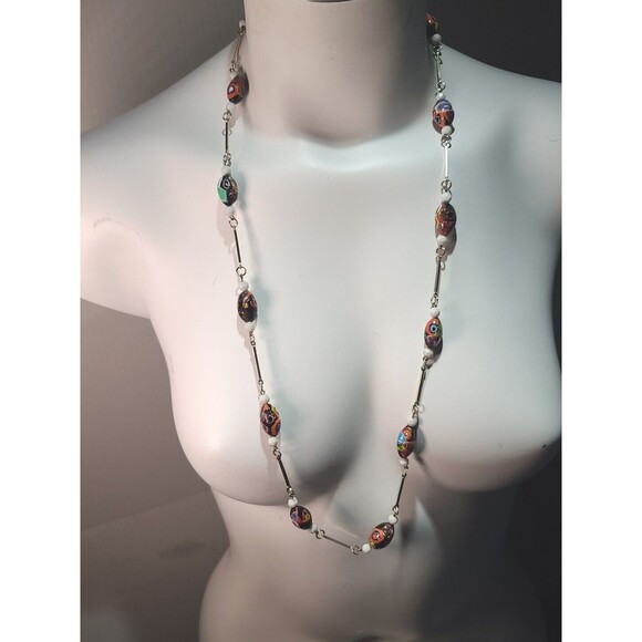 Vintage 16" Necklace Venetian Millefiori Italy Glass Murano Large Italian Beads - Picture 3 of 6